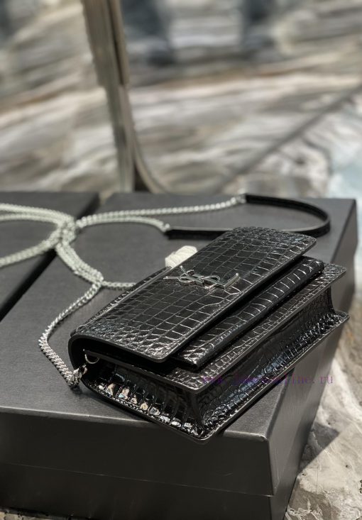Yves Saint Laurent Bags 𝑺𝒖𝒏𝒔𝒆𝒕 𝑾𝒐𝒄 Black silver button crocodile pattern_Here comes the new sunset bag with crocodi zfmfudxi - Image 8