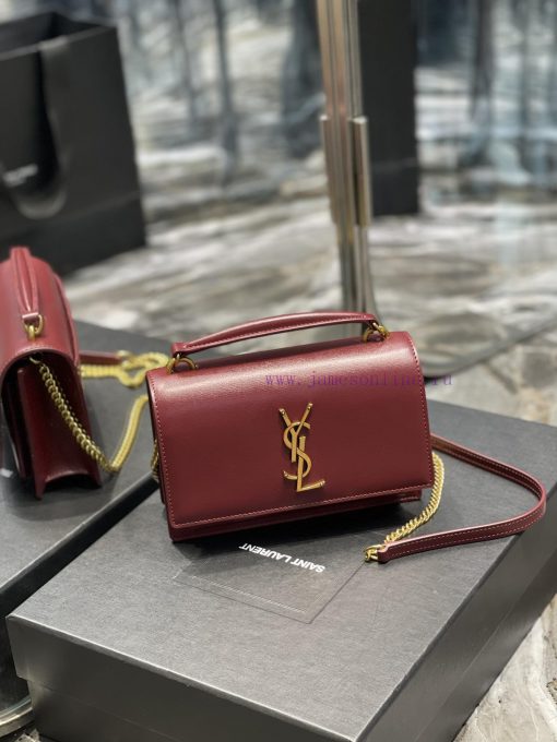 Yves Saint Laurent Bags 𝑺𝒖𝒏𝒔𝒆𝒕 𝑾𝒐𝒄 Wine red gold buckle toothpick pattern_Here comes the new sunset bag with toothp nl0t036f - Image 3