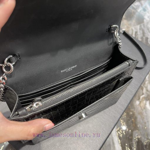 Yves Saint Laurent Bags 𝑺𝒖𝒏𝒔𝒆𝒕 𝑾𝒐𝒄 Black silver button crocodile pattern_Here comes the new sunset bag with crocodi zfmfudxi - Image 10