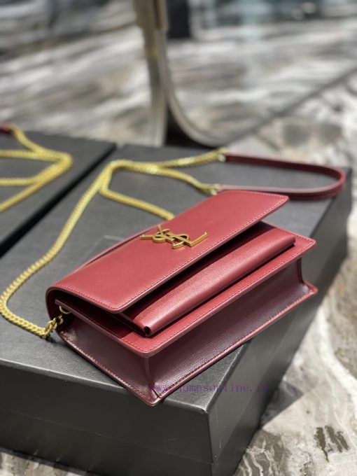 Yves Saint Laurent Bags 𝑺𝒖𝒏𝒔𝒆𝒕 𝑾𝒐𝒄 Wine red gold buckle toothpick pattern_Here comes the new sunset bag with toothp nl0t036f - Image 8