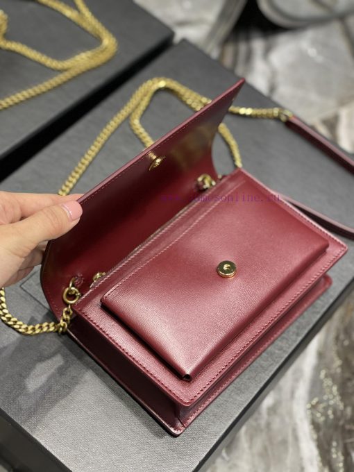 Yves Saint Laurent Bags 𝑺𝒖𝒏𝒔𝒆𝒕 𝑾𝒐𝒄 Wine red gold buckle toothpick pattern_Here comes the new sunset bag with toothp nl0t036f - Image 9