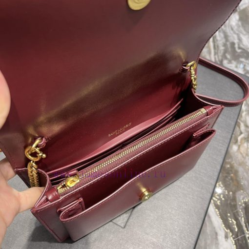 Yves Saint Laurent Bags 𝑺𝒖𝒏𝒔𝒆𝒕 𝑾𝒐𝒄 Wine red gold buckle toothpick pattern_Here comes the new sunset bag with toothp nl0t036f - Image 10