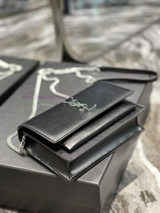 Yves Saint Laurent Bags 𝑺𝒖𝒏𝒔𝒆𝒕 𝑾𝒐𝒄 Black silver buckle toothpick pattern_Here comes the new sunset bag with toothpi agh573ek - Image 8