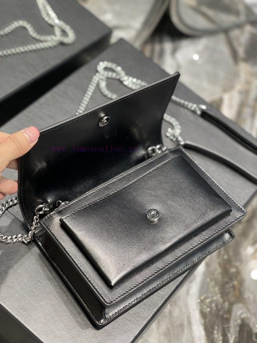 Yves Saint Laurent Bags 𝑺𝒖𝒏𝒔𝒆𝒕 𝑾𝒐𝒄 Black silver buckle toothpick pattern_Here comes the new sunset bag with toothpi agh573ek - Image 9
