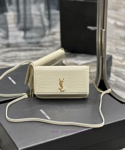 Yves Saint Laurent Bags MONOGRAM White Crocodile Pattern Gold BucklePhone Holder Mini Bag_For the current super popu 1opkms9c