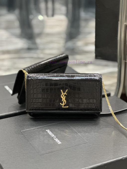 Yves Saint Laurent Bags MONOGRAM Black Crocodile Pattern Gold BucklePhone Holder Mini Bag_For the current super popu aa74ppto