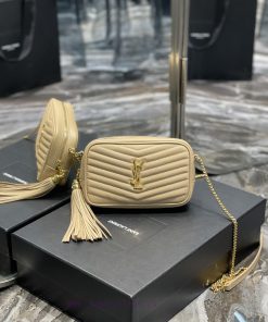 Yves Saint Laurent Bags Apricot colored gold buckle_Top class imported cowhide camera bag, ZP open mold printing, to b6n5iw0k