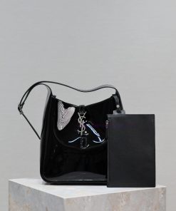 Yves Saint Laurent Bags Black silver buckle patent leather_Explosive LE 5A7 Underarm BagThis year's popular vintage d5el7r6i