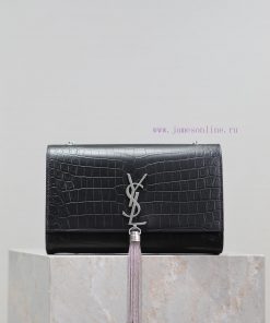 Yves Saint Laurent Bags Eternal Classic Black Silver Buckle Matte Crocodile PatternKATE 24cm_ tassel bagDefinitely a agh2b3vt