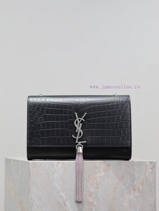 Yves Saint Laurent Bags Eternal Classic Black Silver Buckle Matte Crocodile PatternKATE 24cm_ tassel bagDefinitely a agh2b3vt