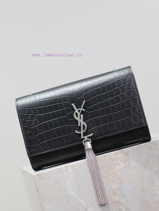 Yves Saint Laurent Bags Eternal Classic Black Silver Buckle Matte Crocodile PatternKATE 24cm_ tassel bagDefinitely a agh2b3vt - Image 3