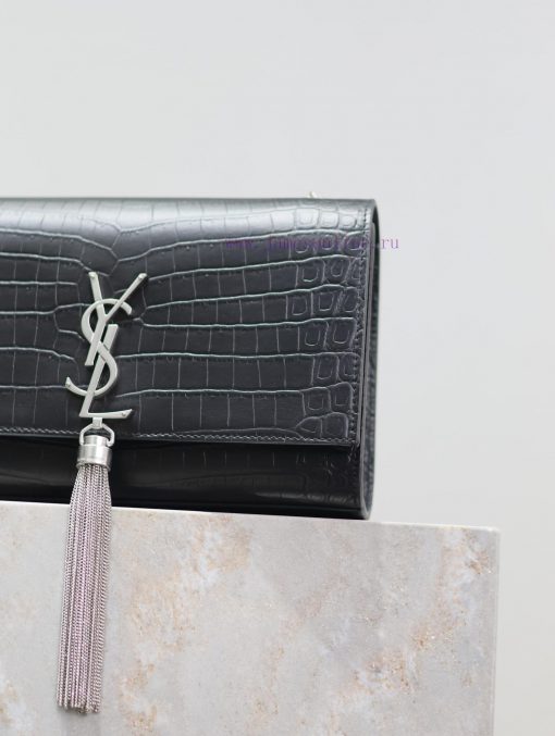 Yves Saint Laurent Bags Eternal Classic Black Silver Buckle Matte Crocodile PatternKATE 24cm_ tassel bagDefinitely a agh2b3vt - Image 5