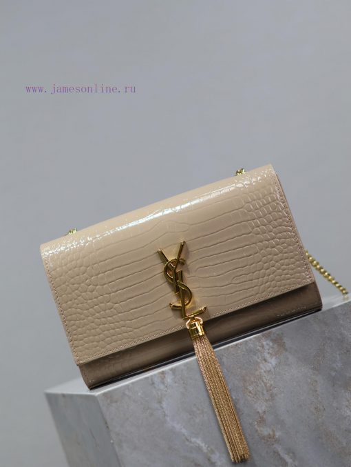 Yves Saint Laurent Bags Eternal Classic Apricot Gold Button Crocodile PatternKATE 24cm_ tassel bagDefinitely an eter c9n7s105 - Image 3