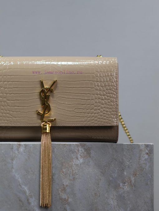 Yves Saint Laurent Bags Eternal Classic Apricot Gold Button Crocodile PatternKATE 24cm_ tassel bagDefinitely an eter c9n7s105 - Image 4