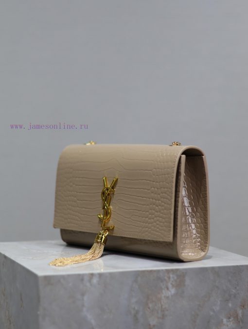 Yves Saint Laurent Bags Eternal Classic Apricot Gold Button Crocodile PatternKATE 24cm_ tassel bagDefinitely an eter c9n7s105 - Image 5