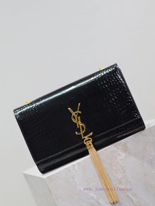 Yves Saint Laurent Bags Eternal Classic Black Gold Button Crocodile PatternKATE 24cm_ tassel bagDefinitely an eterna mlq04k6b - Image 3