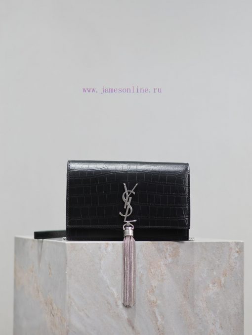 Yves Saint Laurent Bags Eternal Classic Black Silver Buckle Matte Crocodile PatternKate_ Tassel Chain Bag, with deta ycep8q2u