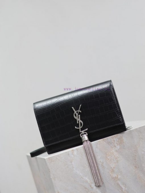 Yves Saint Laurent Bags Eternal Classic Black Silver Buckle Matte Crocodile PatternKate_ Tassel Chain Bag, with deta ycep8q2u - Image 3