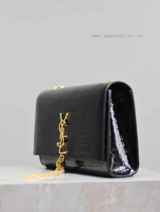 Yves Saint Laurent Bags Eternal Classic Black Gold Button Crocodile PatternKATE 24cm_ tassel bagDefinitely an eterna mlq04k6b - Image 6