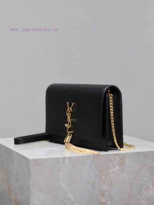 Yves Saint Laurent Bags Eternal Classic Black Gold Button CaviarKate_ Tassel Chain Bag, with detachable shoulder str msj7e3r7 - Image 6