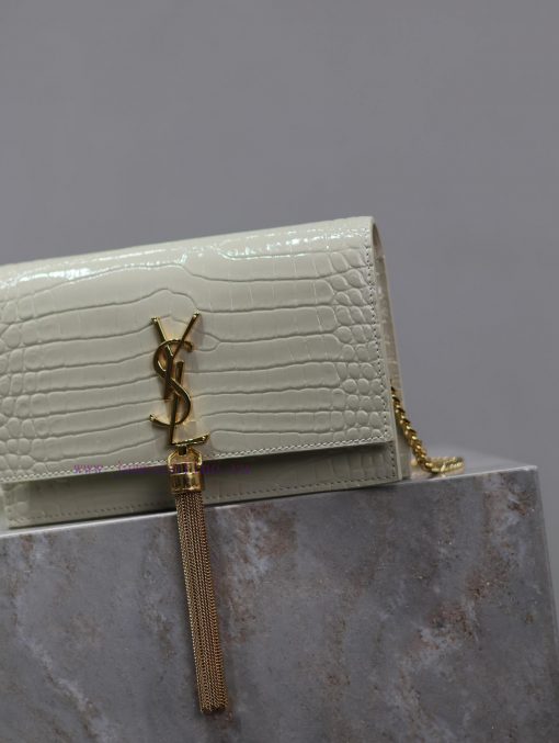 Yves Saint Laurent Bags Eternal Classic White Gold Button Crocodile PatternKate_ Tassel Chain Bag, with detachable s umn6mtd0 - Image 4