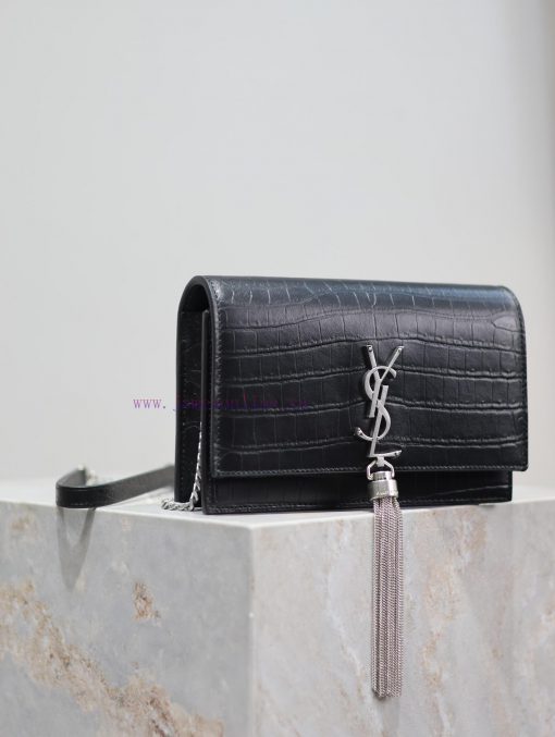 Yves Saint Laurent Bags Eternal Classic Black Silver Buckle Matte Crocodile PatternKate_ Tassel Chain Bag, with deta ycep8q2u - Image 5