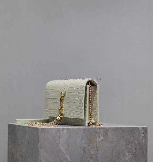 Yves Saint Laurent Bags Eternal Classic White Gold Button Crocodile PatternKate_ Tassel Chain Bag, with detachable s umn6mtd0 - Image 5