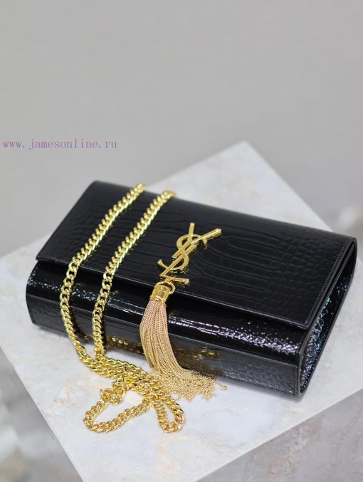 Yves Saint Laurent Bags Eternal Classic Black Gold Button Crocodile PatternKATE 24cm_ tassel bagDefinitely an eterna mlq04k6b - Image 8