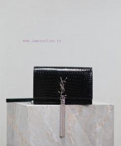 Yves Saint Laurent Bags Eternal Classic Black Silver Button Crocodile PatternKate_ Tassel Chain Bag, with detachable hzhhf7z1