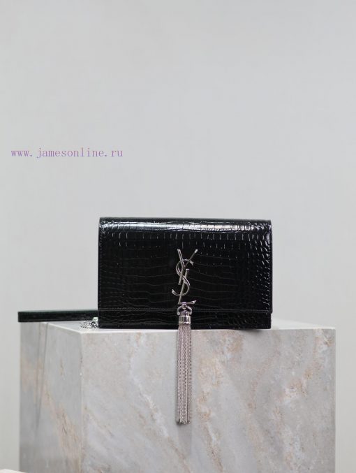 Yves Saint Laurent Bags Eternal Classic Black Silver Button Crocodile PatternKate_ Tassel Chain Bag, with detachable hzhhf7z1 - Image 2