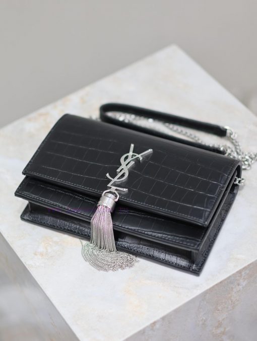 Yves Saint Laurent Bags Eternal Classic Black Silver Buckle Matte Crocodile PatternKate_ Tassel Chain Bag, with deta ycep8q2u - Image 8