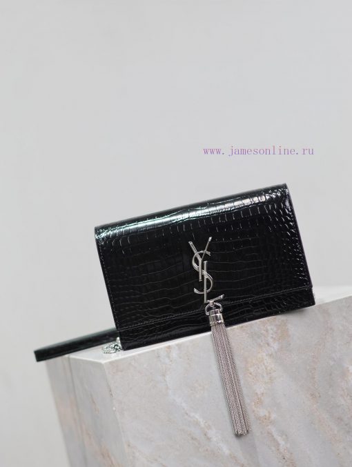 Yves Saint Laurent Bags Eternal Classic Black Silver Button Crocodile PatternKate_ Tassel Chain Bag, with detachable hzhhf7z1 - Image 3