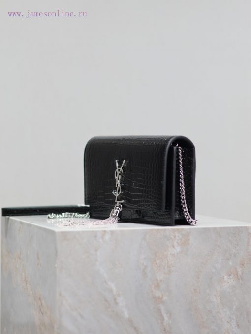 Yves Saint Laurent Bags Eternal Classic Black Silver Button Crocodile PatternKate_ Tassel Chain Bag, with detachable hzhhf7z1 - Image 5