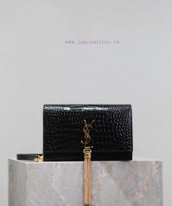 Yves Saint Laurent Bags Eternal Classic Black Gold Button Crocodile PatternKate_ Tassel Chain Bag, with detachable s mr3mdzk3