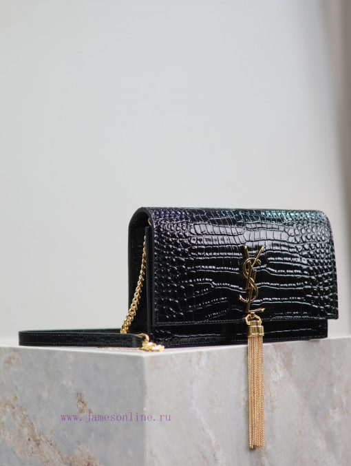 Yves Saint Laurent Bags Eternal Classic Black Gold Button Crocodile PatternKate_ Tassel Chain Bag, with detachable s mr3mdzk3 - Image 6