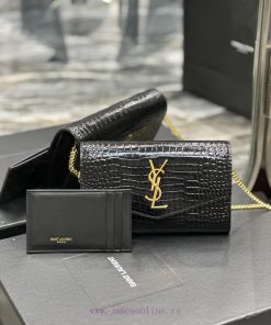 Yves Saint Laurent Bags 𝑈𝑝𝑡𝑜𝑤𝑛 _ Mini envelope packageBlack crocodile patterned gold buckle_The most classic iconic go0zfzoj