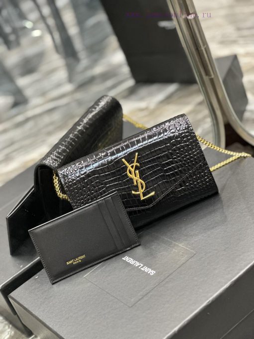 Yves Saint Laurent Bags 𝑈𝑝𝑡𝑜𝑤𝑛 _ Mini envelope packageBlack crocodile patterned gold buckle_The most classic iconic go0zfzoj - Image 3
