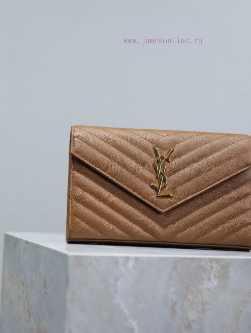 Yves Saint Laurent Bags Caramel Golden Button Caviar_MONOGRAM Envelope Package A super practical small bag, the most 0s4m60lz - Image 4