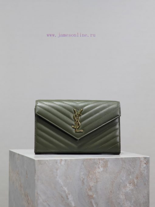 Yves Saint Laurent Bags Olive green gold button caviar_MONOGRAM Envelope Package A super practical small bag, the mo 41gsiw1o - Image 2