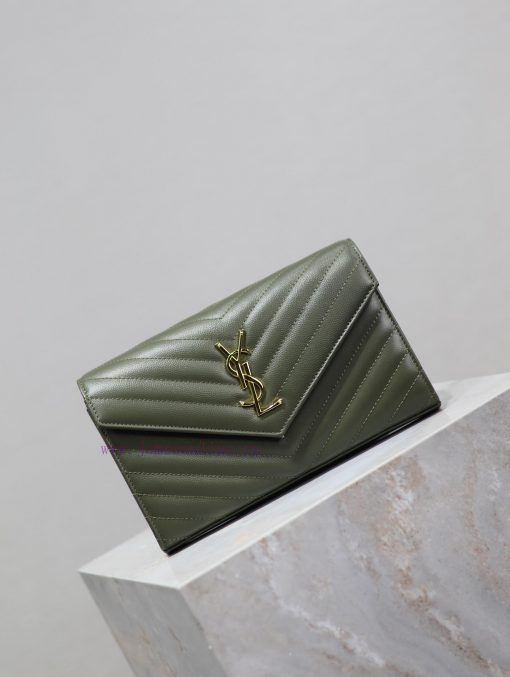 Yves Saint Laurent Bags Olive green gold button caviar_MONOGRAM Envelope Package A super practical small bag, the mo 41gsiw1o - Image 3