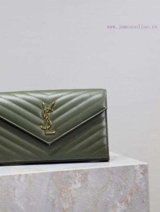 Yves Saint Laurent Bags Olive green gold button caviar_MONOGRAM Envelope Package A super practical small bag, the mo 41gsiw1o - Image 5