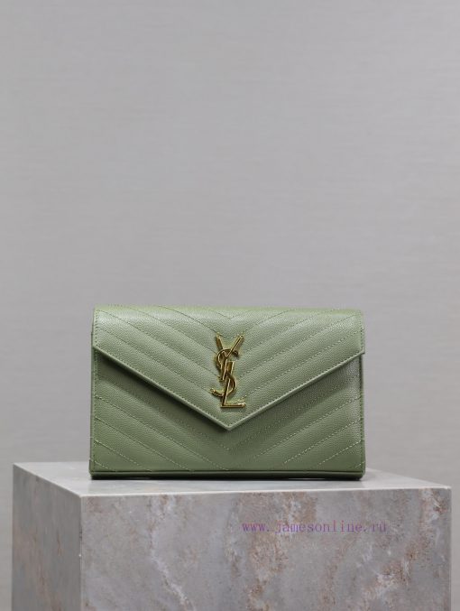 Yves Saint Laurent Bags Avocado green gold button caviar_MONOGRAM Envelope Package A super practical small bag, the 63zyxer3