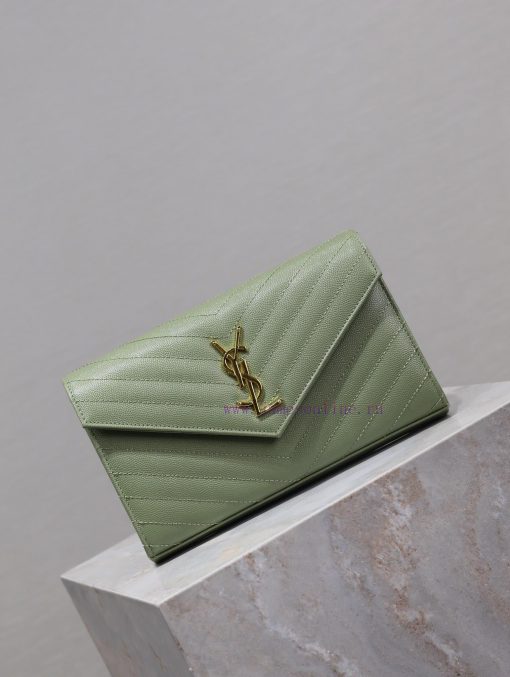 Yves Saint Laurent Bags Avocado green gold button caviar_MONOGRAM Envelope Package A super practical small bag, the 63zyxer3 - Image 3