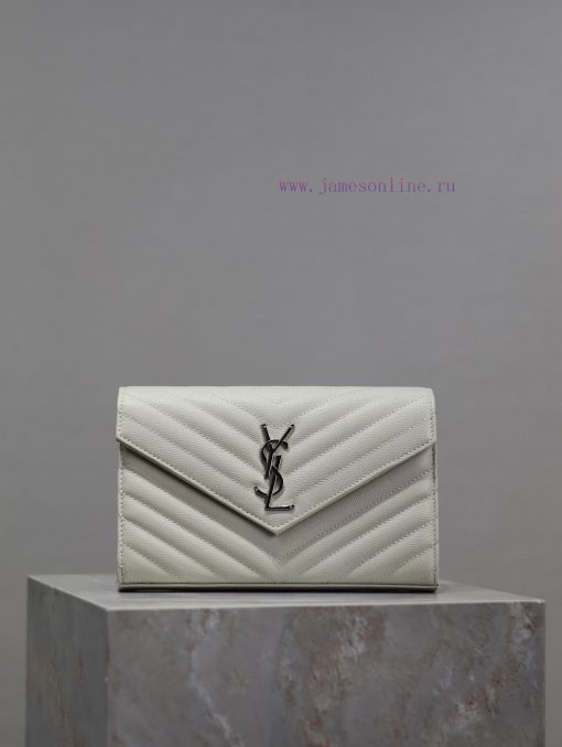Yves Saint Laurent Bags White silver button caviar_MONOGRAM Envelope Package A super practical small bag, the most c af89qwnk