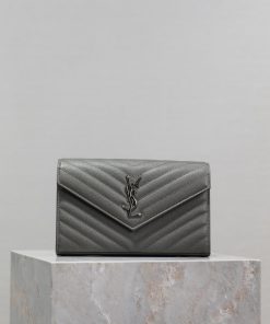Yves Saint Laurent Bags Grey silver button caviar_MONOGRAM Envelope Package A super practical small bag, the most cl u3mbfbg1