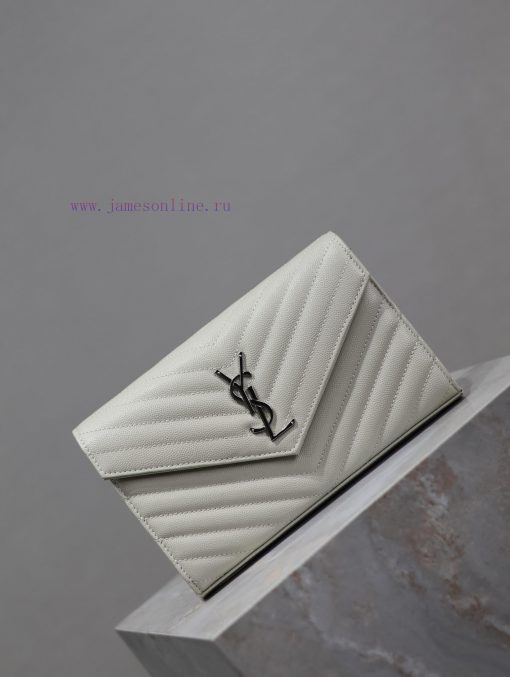 Yves Saint Laurent Bags White silver button caviar_MONOGRAM Envelope Package A super practical small bag, the most c af89qwnk - Image 3