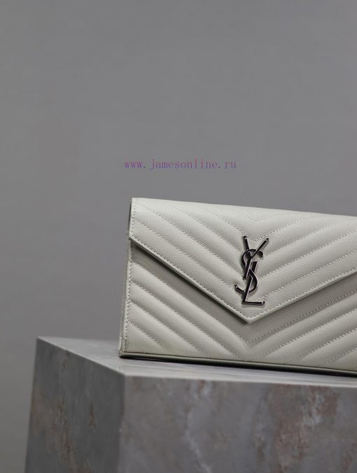 Yves Saint Laurent Bags White silver button caviar_MONOGRAM Envelope Package A super practical small bag, the most c af89qwnk - Image 4