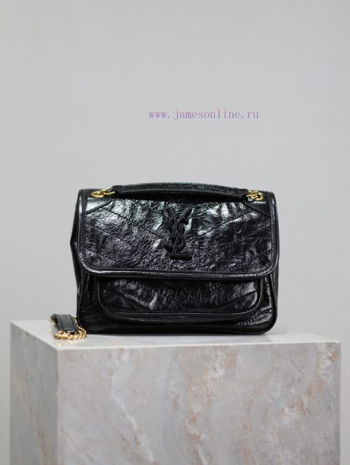 Yves Saint Laurent Bags Black gold buckle oil wax leather 22cmNiki has been updated with a new version that is more n9xwxipu