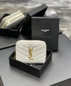 Yves Saint Laurent Bags 𝑴𝒐𝒏𝒐𝒈𝒓𝒂𝒎 _ WhiteShort round zipper wallet, made of black grain textured cowhide leather, pai s42ronyn