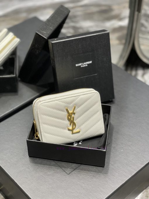 Yves Saint Laurent Bags 𝑴𝒐𝒏𝒐𝒈𝒓𝒂𝒎 _ WhiteShort round zipper wallet, made of black grain textured cowhide leather, pai s42ronyn - Image 3
